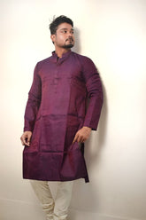 Men’s Wine Purple Silk Blend Kurta – Traditional Festive Wear for Weddings & Parties