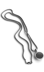 Men's Minimalist Black Onyx Circle Pendant – Silver Box Chain Necklace