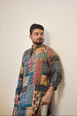 Vibrant Patchwork Kurta for Men | Celebrate Navratri, Diwali & Ethnic Festivals in Style | Fusion of Traditional