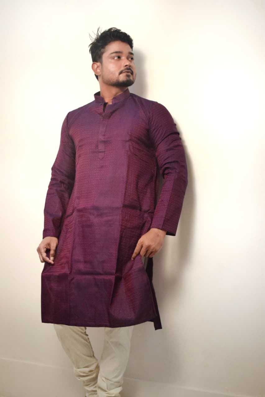 Men’s Wine Purple Silk Blend Kurta – Traditional Festive Wear for Weddings & Parties