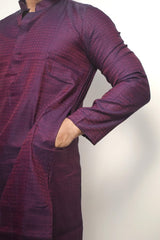 Men’s Wine Purple Silk Blend Kurta – Traditional Festive Wear for Weddings & Parties
