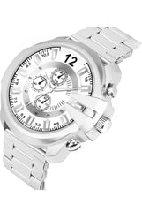 Diesel Mega Chief Silver Stainless Steel White Dial Watch