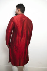 Men's Maroon/Red Silk Blend Straight Kurta for Weddings and Festivals
