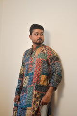 Multicolor Printed Men’s Kurta – Classic Ethnic Wear with Modern Flair