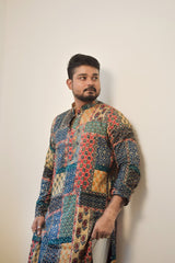 Vibrant Patchwork Kurta for Men | Celebrate Navratri, Diwali & Ethnic Festivals in Style | Fusion of Traditional