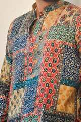 Multicolor Printed Men’s Kurta – Classic Ethnic Wear with Modern Flair