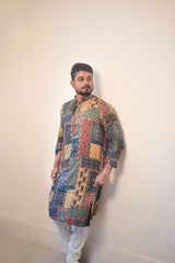 Multicolor Printed Men’s Kurta – Classic Ethnic Wear with Modern Flair