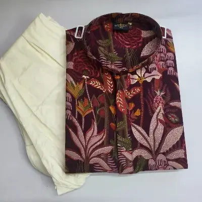 Printed Marron Kurta Set