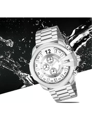 Diesel Mega Chief Silver Stainless Steel White Dial Watch